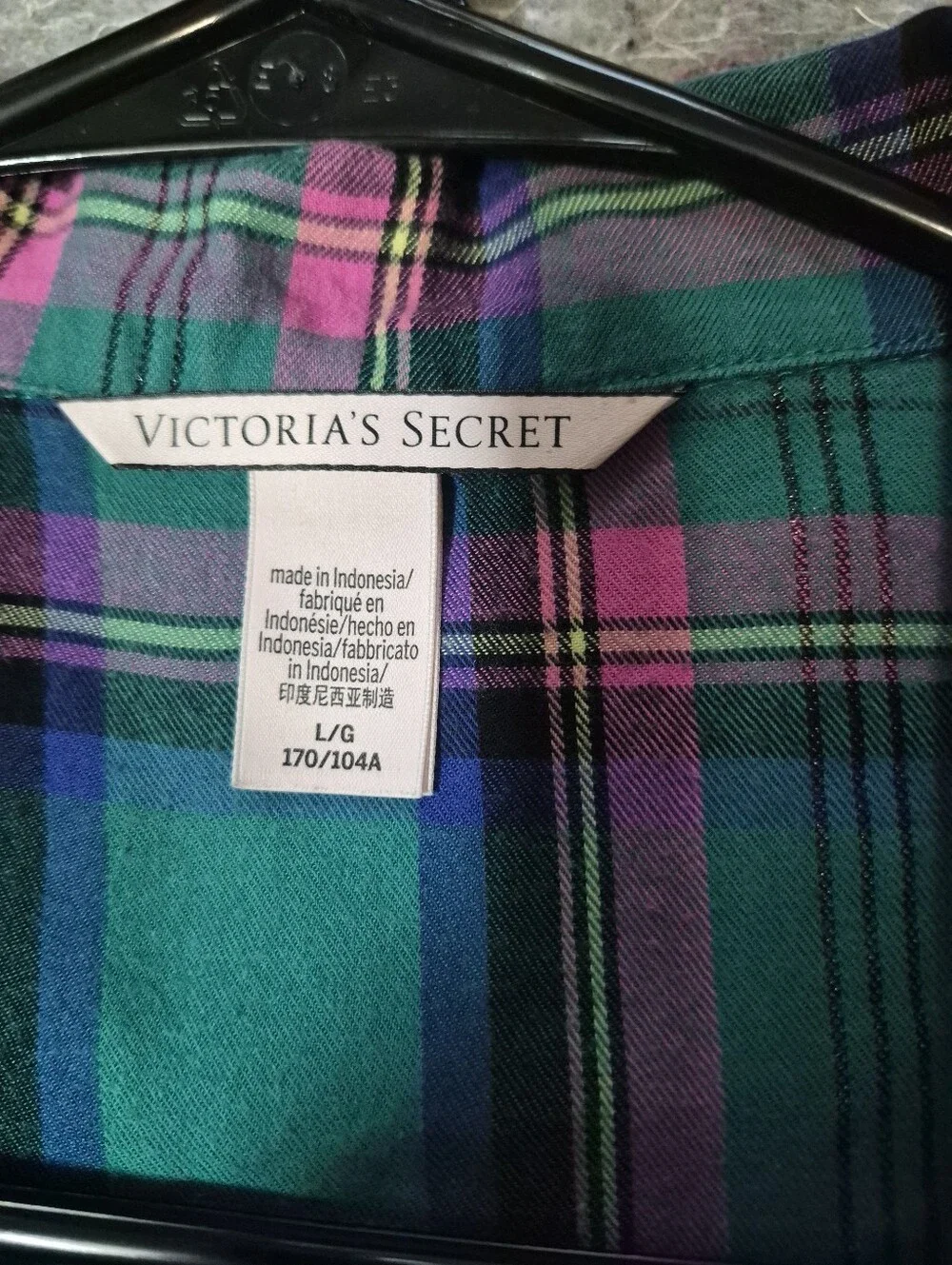 Victoria's Secret Plaid Pajama Short Set L Green Pink Cotton Modal 2pc